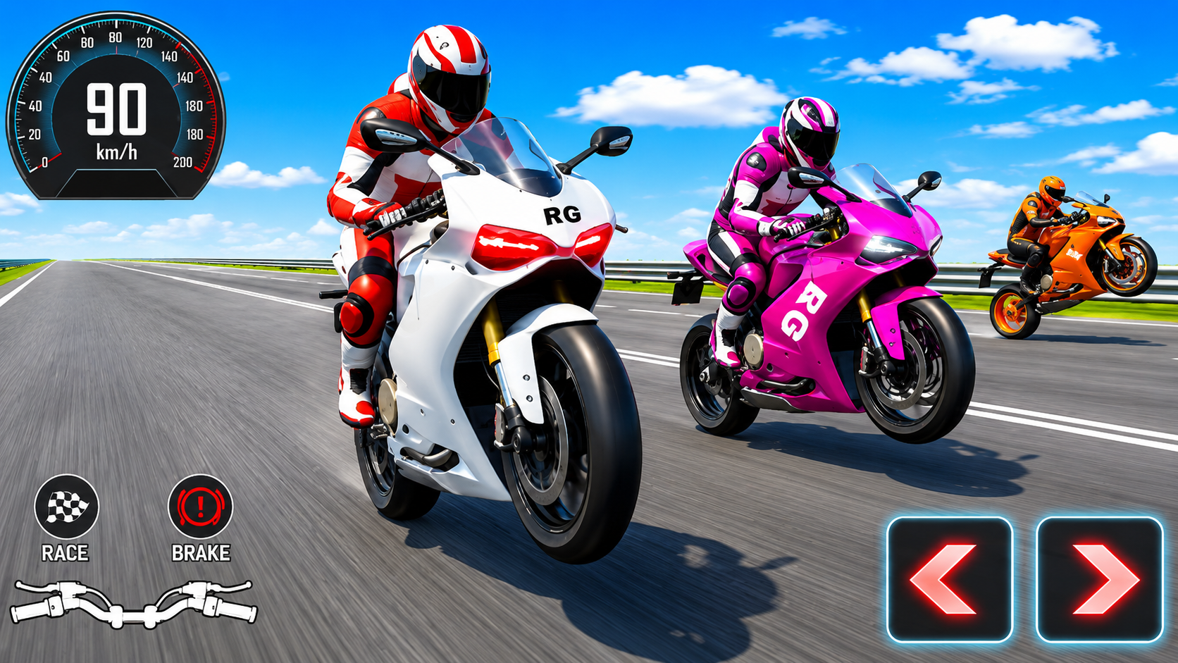 Screenshot gameplay qqrp yang menunjukkan aksi balapan motor mencekam.